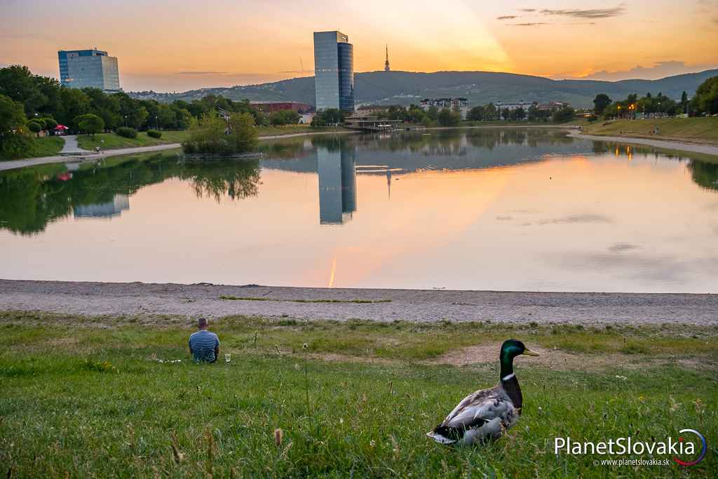 Areál jazera Kuchajda. Miesto ponúka miesto pre pohodový relax s deťmi a je ľahko dostupné autom i MHD.